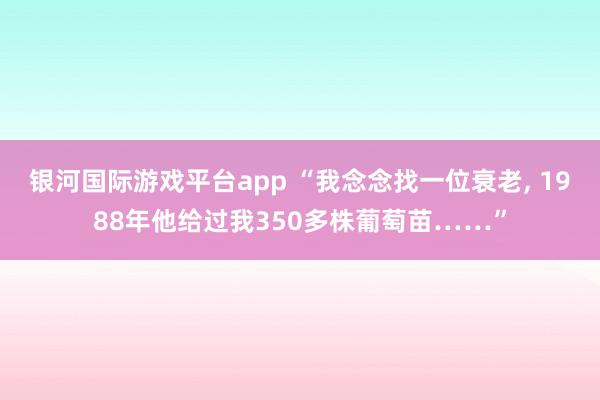 银河国际游戏平台app “我念念找一位衰老， 1988年他给过我350多株葡萄苗……”
