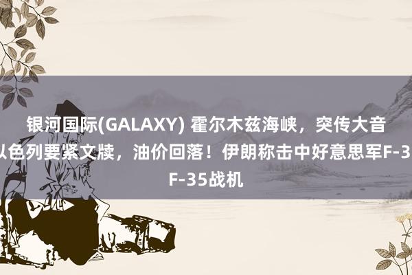 银河国际(GALAXY) 霍尔木兹海峡，突传大音讯！以色列要紧文牍，油价回落！伊朗称击中好意思军F-35战机