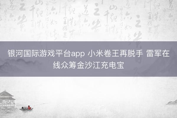 银河国际游戏平台app 小米卷王再脱手 雷军在线众筹金沙江充电宝