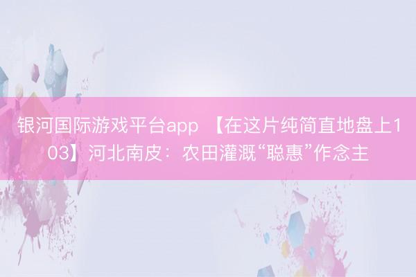 银河国际游戏平台app 【在这片纯简直地盘上103】河北南皮：农田灌溉“聪惠”作念主