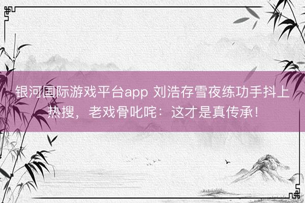 银河国际游戏平台app 刘浩存雪夜练功手抖上热搜，老戏骨叱咤：这才是真传承！